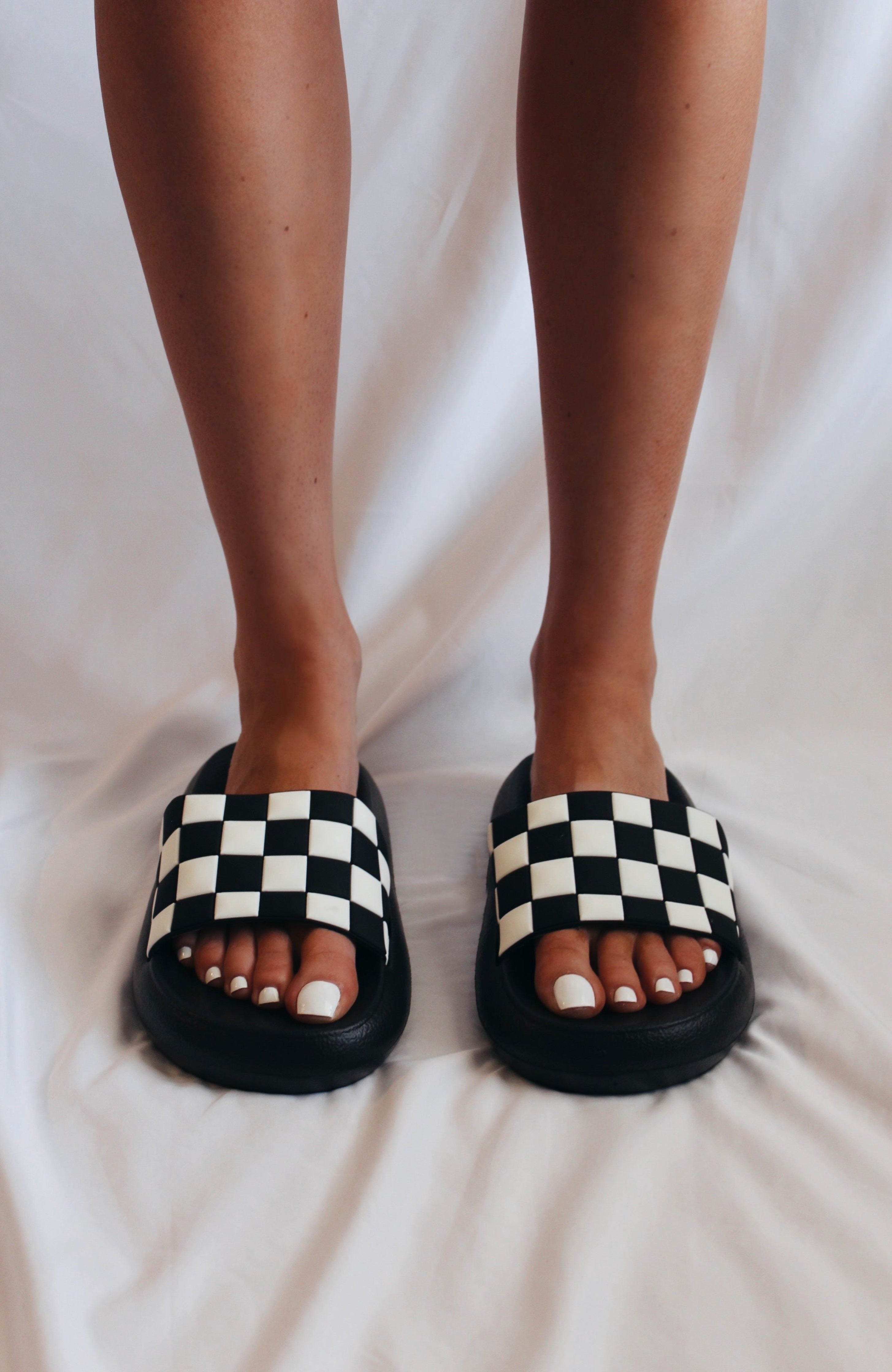 Black and outlet white checkered slides